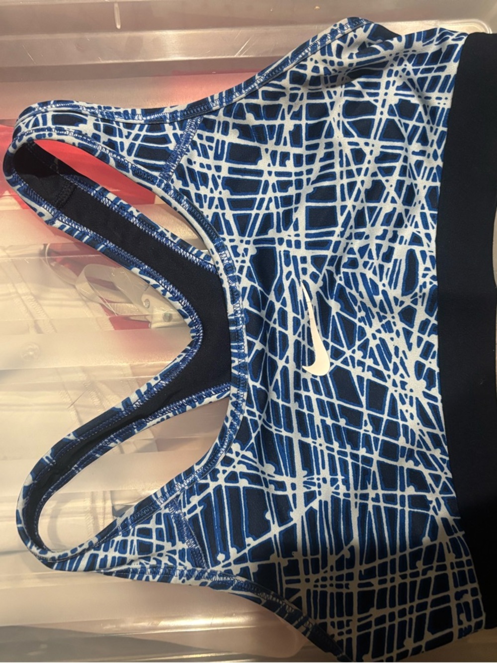 Nike Women’s Blue & White Crosshatch Racerback Swim Top